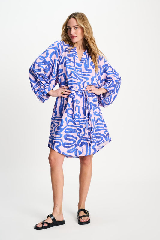 POM Amsterdam Dresses Multi colour / 34 JURK - Waves Pink Linen