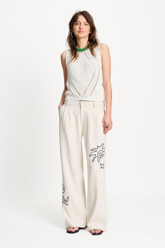 POM Amsterdam Jeans Beige / 34 JEANS - White Embroidery