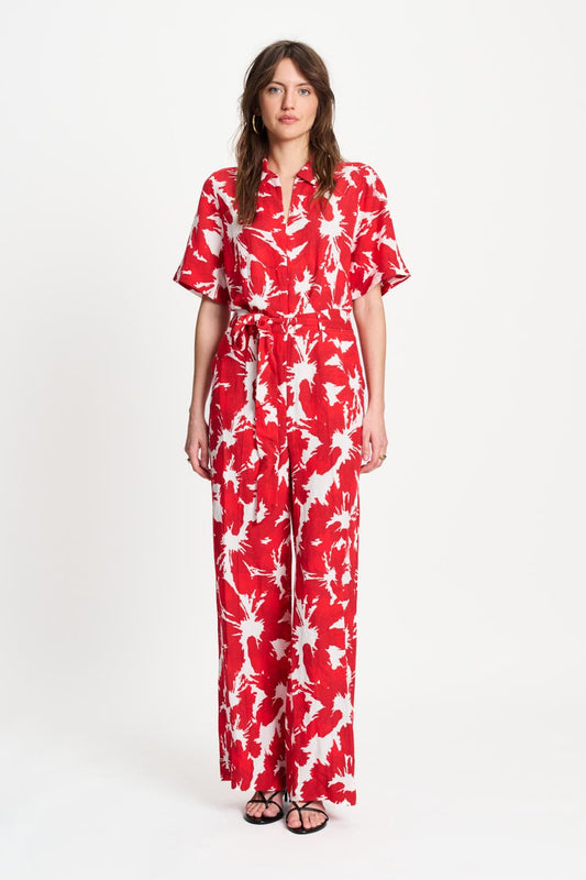 POM Amsterdam Jumpsuits JUMPSUIT - Bubble Bloom Red Linen