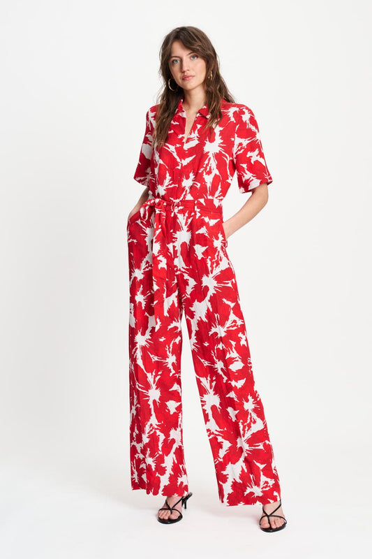 POM Amsterdam Jumpsuits JUMPSUIT - Bubble Bloom Red Linen