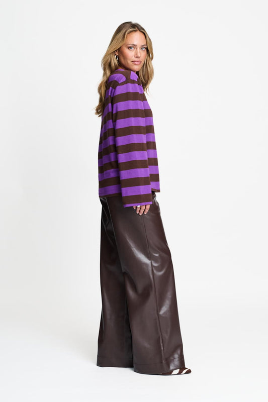 POM Amsterdam Longsleeves LONGSLEEVE - Joy Striped Brown Purple