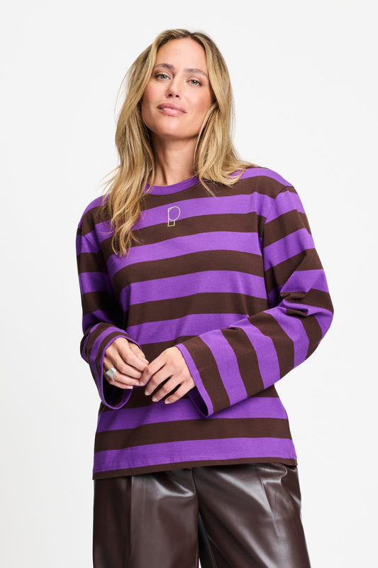POM Amsterdam Longsleeves LONGSLEEVE - Joy Striped Brown Purple