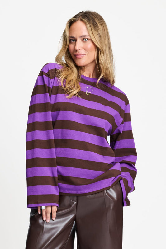 POM Amsterdam Longsleeves LONGSLEEVE - Joy Striped Brown Purple