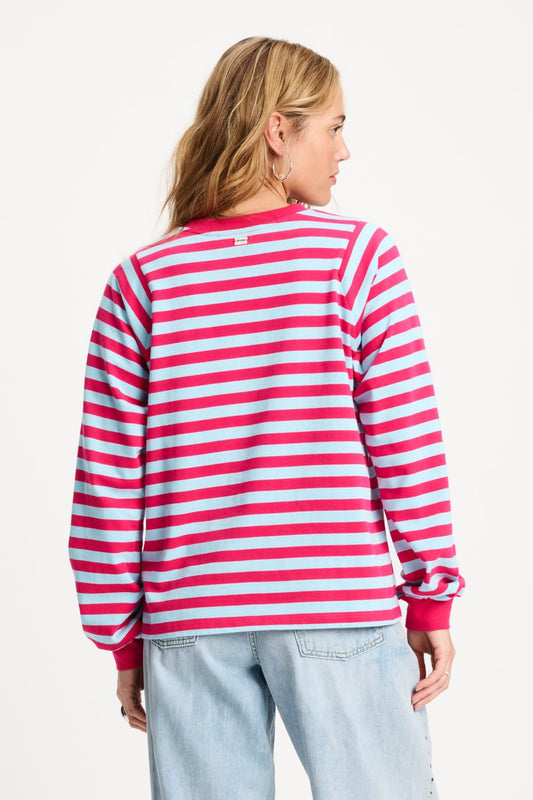 POM Amsterdam Longsleeves LONGSLEEVE - Striped Bright Rose Blue