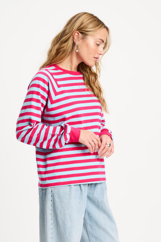 POM Amsterdam Longsleeves LONGSLEEVE - Striped Bright Rose Blue