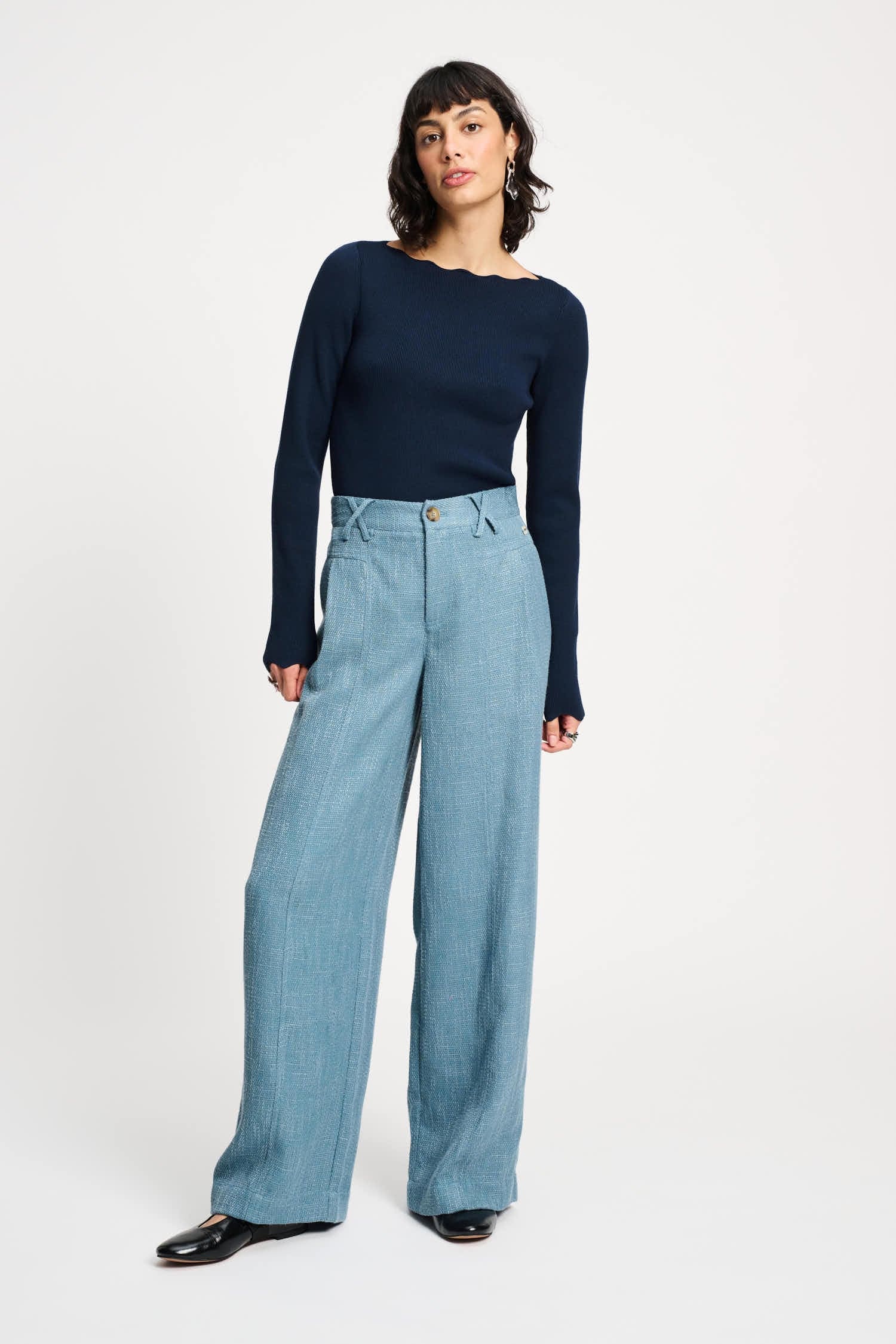 POM Amsterdam Pants Blue / 34 BROEK - Bouclé Dawn Blue