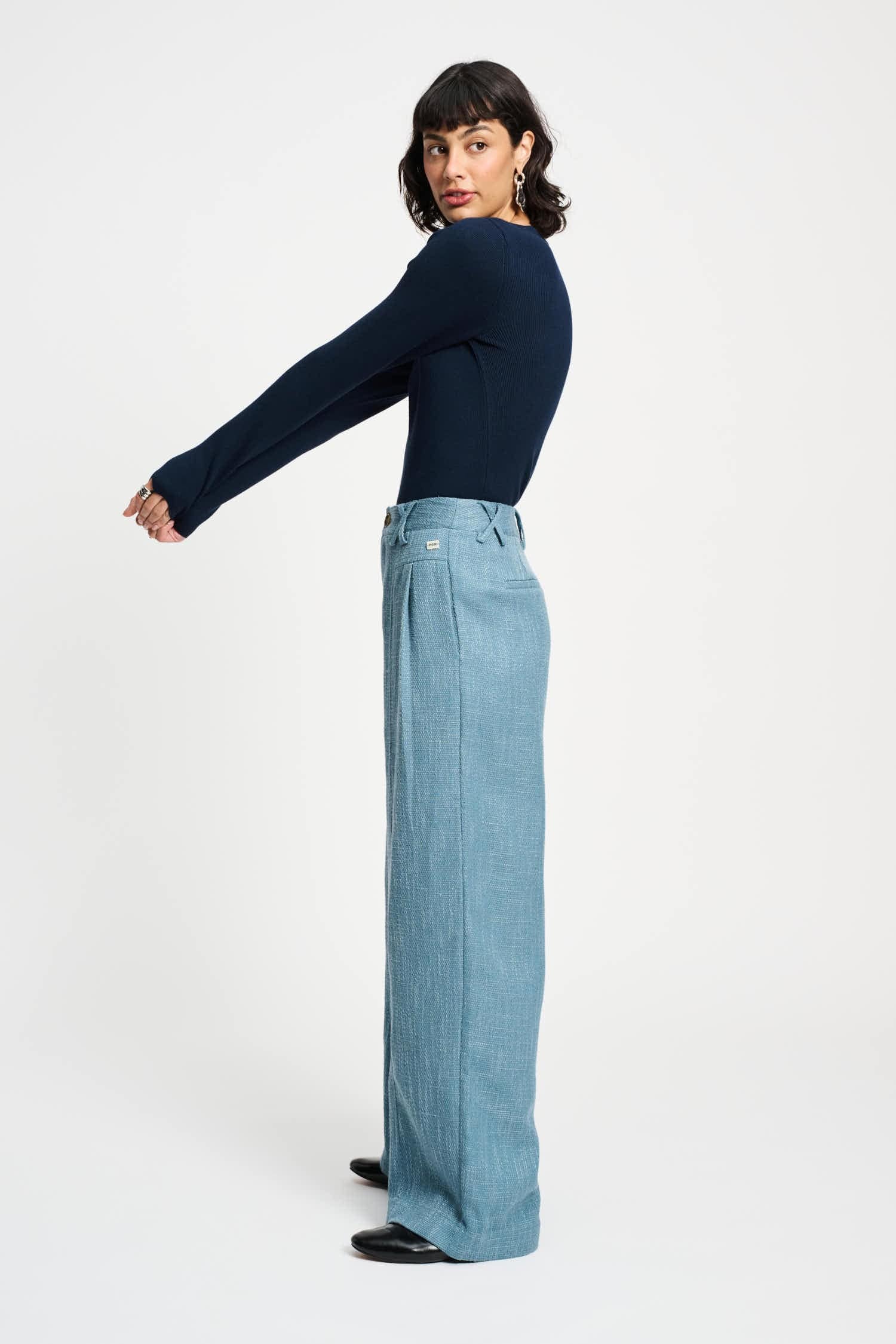 POM Amsterdam Pants BROEK - Bouclé Dawn Blue