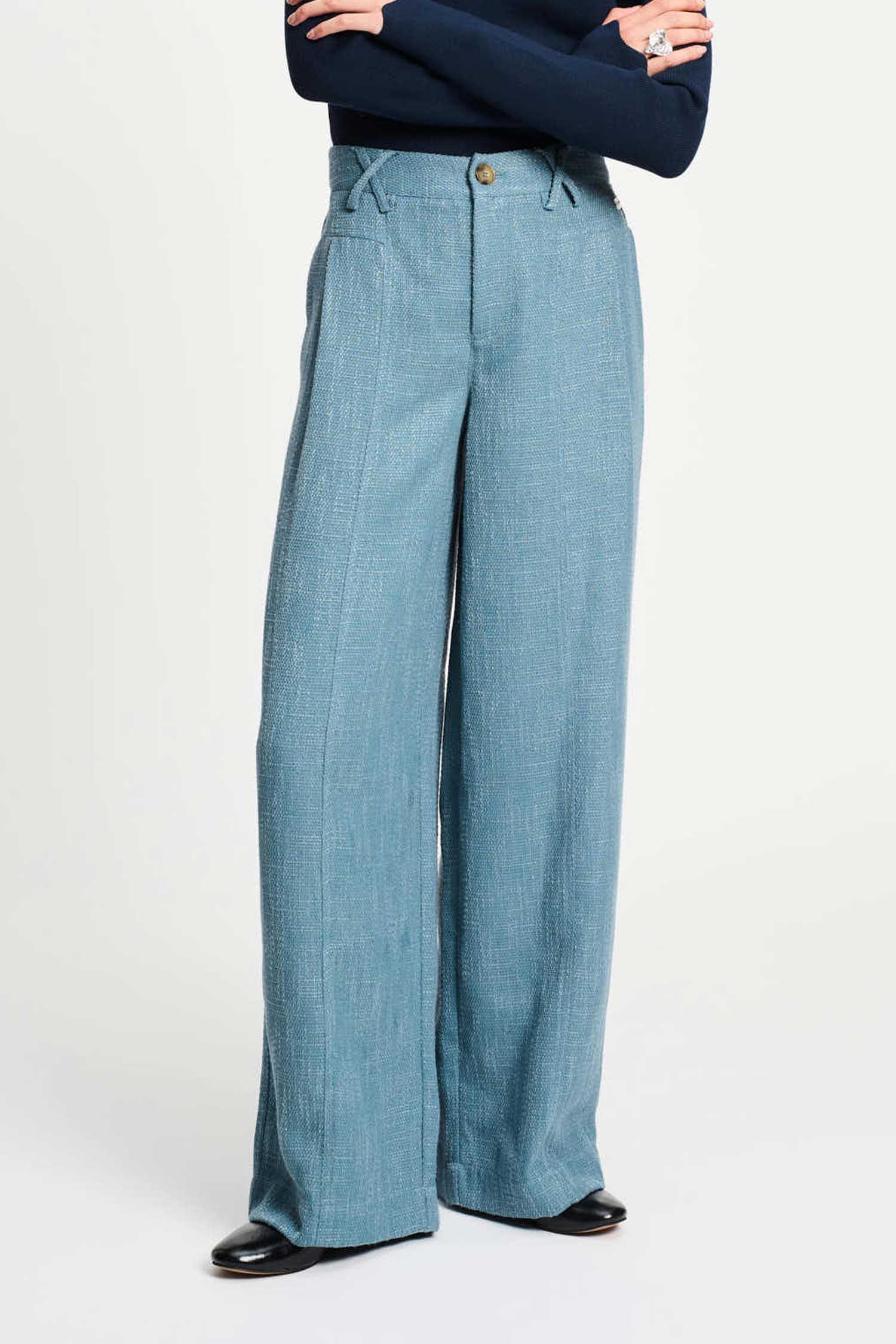 POM Amsterdam Pants BROEK - Bouclé Dawn Blue