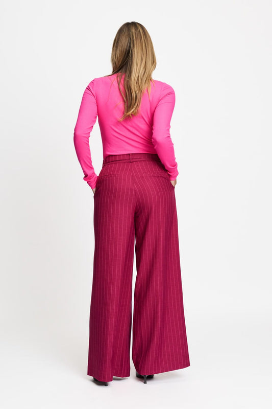 POM Amsterdam Pants BROEK - Jess Striped Burgundy Red