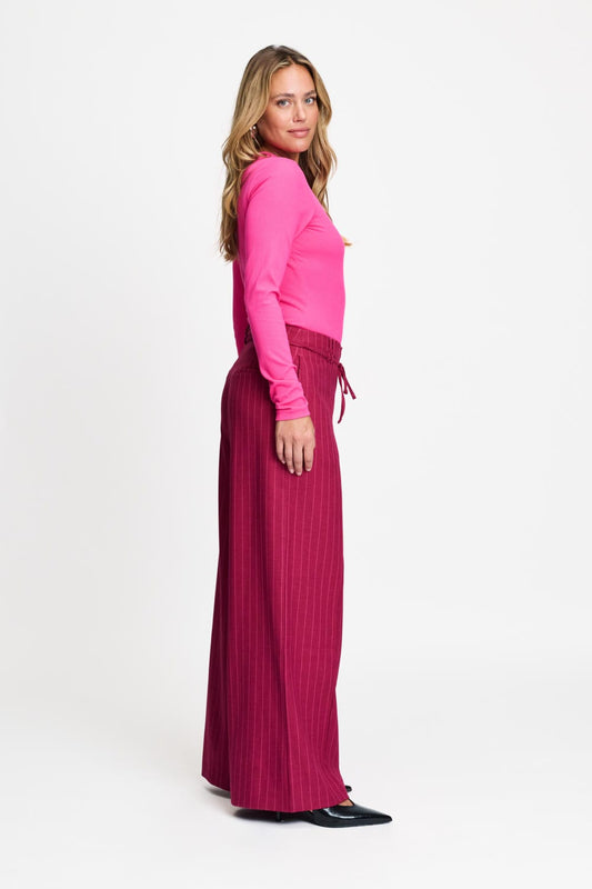 POM Amsterdam Pants BROEK - Jess Striped Burgundy Red