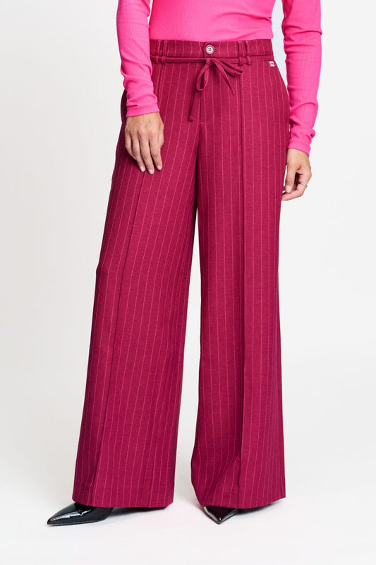 POM Amsterdam Pants BROEK - Jess Striped Burgundy Red