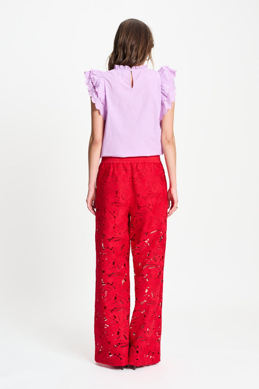 POM Amsterdam Pants BROEK - Lace Bloom Red