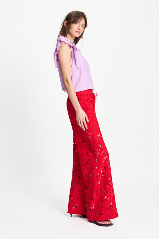 POM Amsterdam Pants BROEK - Lace Bloom Red