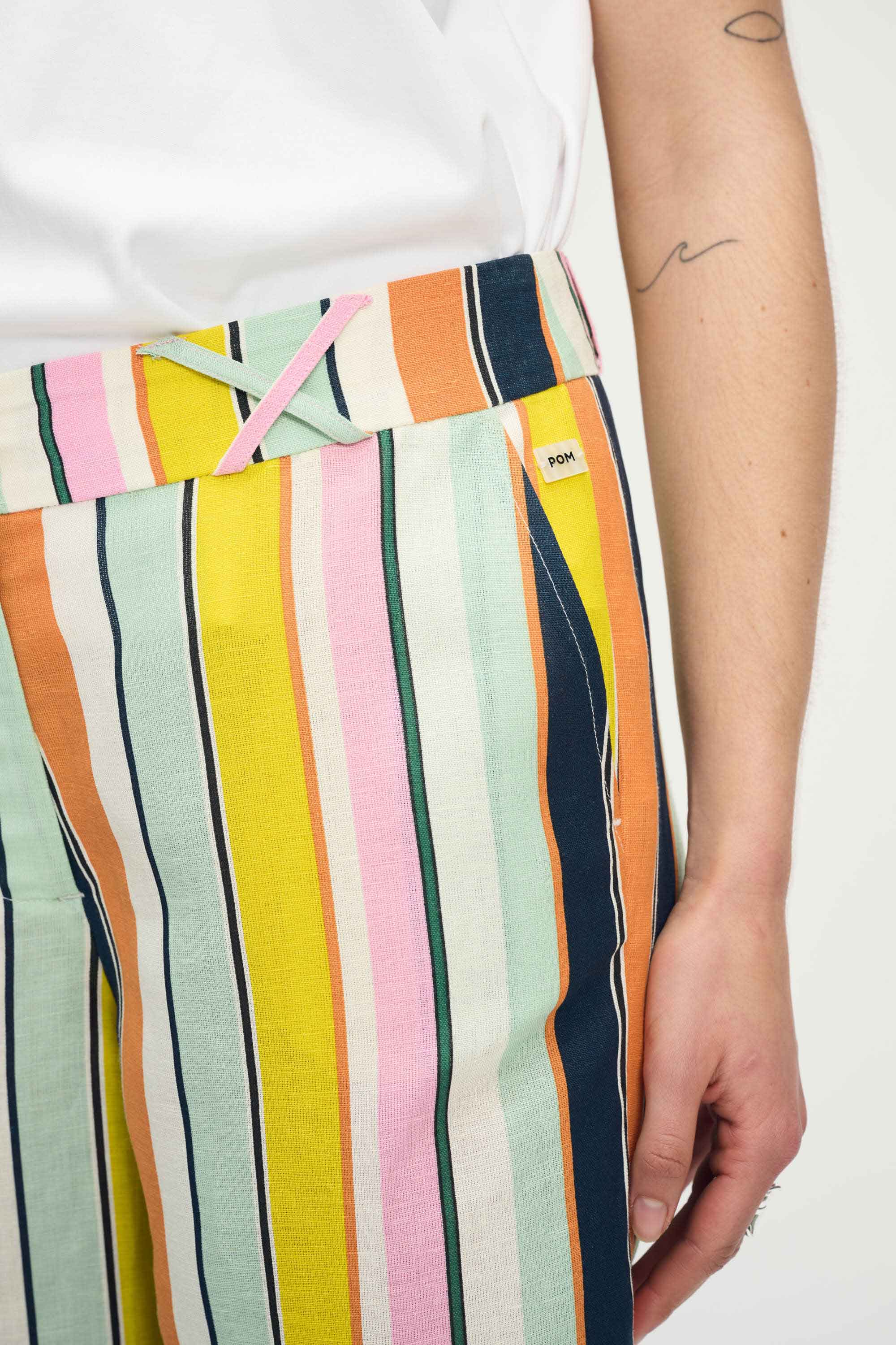 POM Amsterdam Pants BROEK - Paradise Stripes Linen
