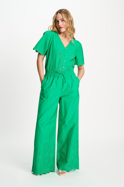 POM Amsterdam Pants Green / 34 BROEK - Broderie Anglaise Palm Green