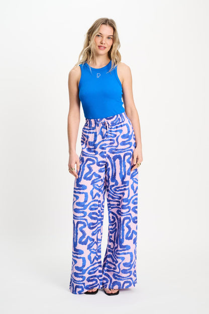 POM Amsterdam Pants Multi colour / 34 BROEK - Waves Pink Linen