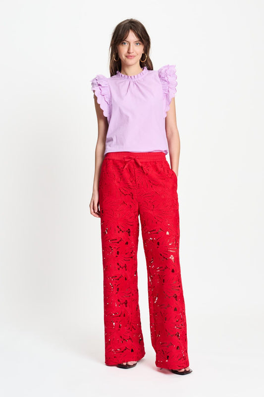 POM Amsterdam Pants Red / 34 BROEK - Lace Bloom Red