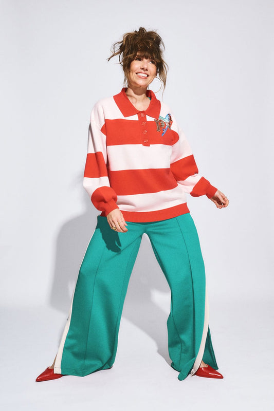 POM Amsterdam Pullovers Orange / 34 TRUI - Polo Stripes Coral
