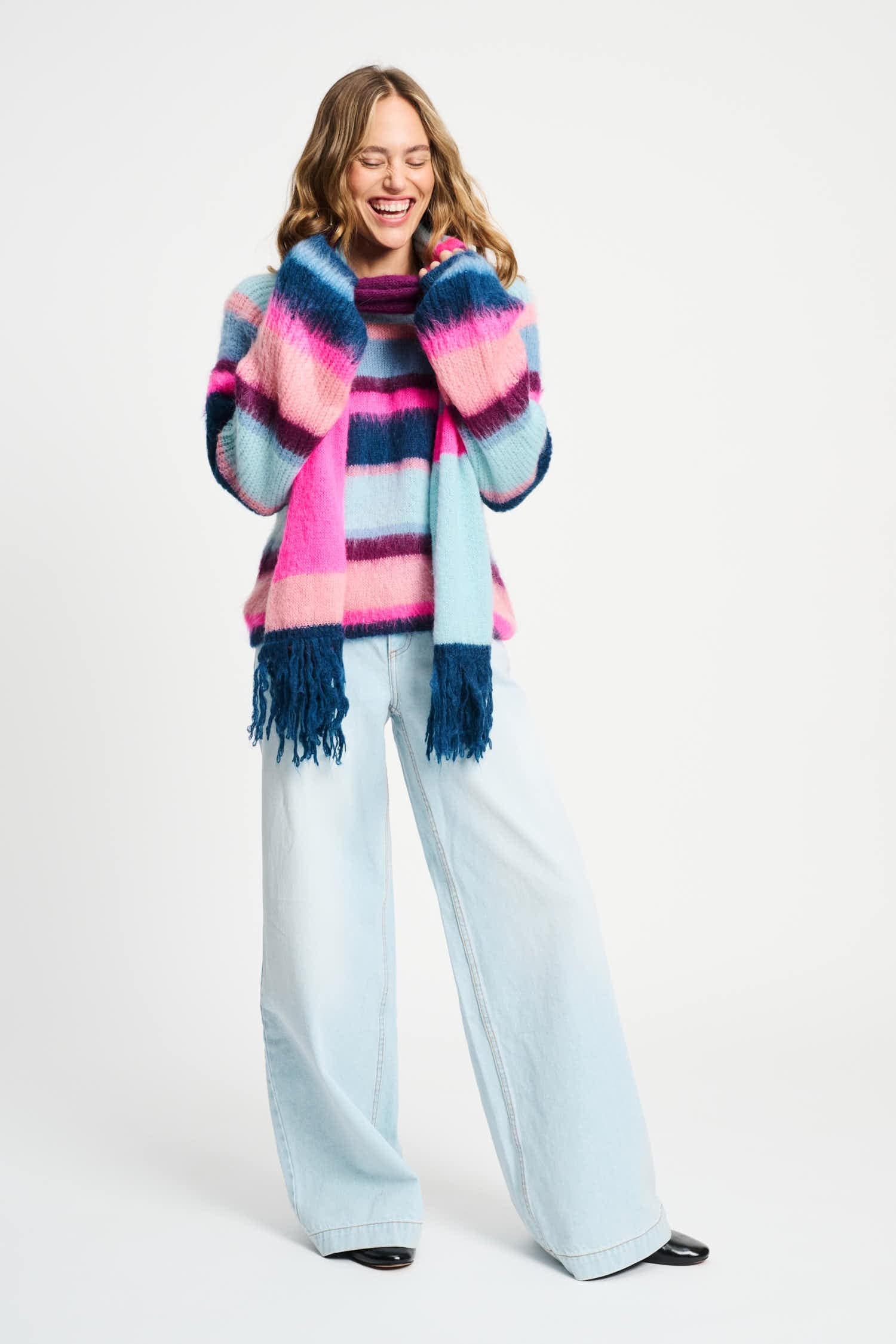 POM Amsterdam Pullovers TRUI - Brushed Stripes Blue