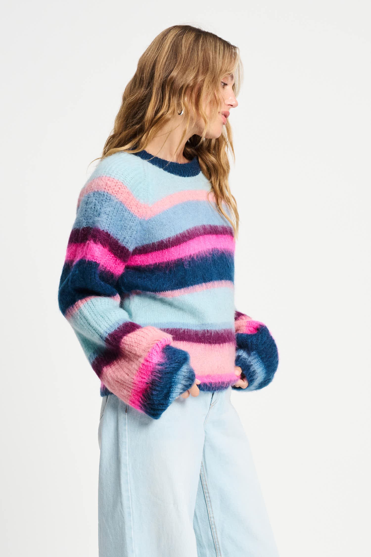 POM Amsterdam Pullovers TRUI - Brushed Stripes Blue