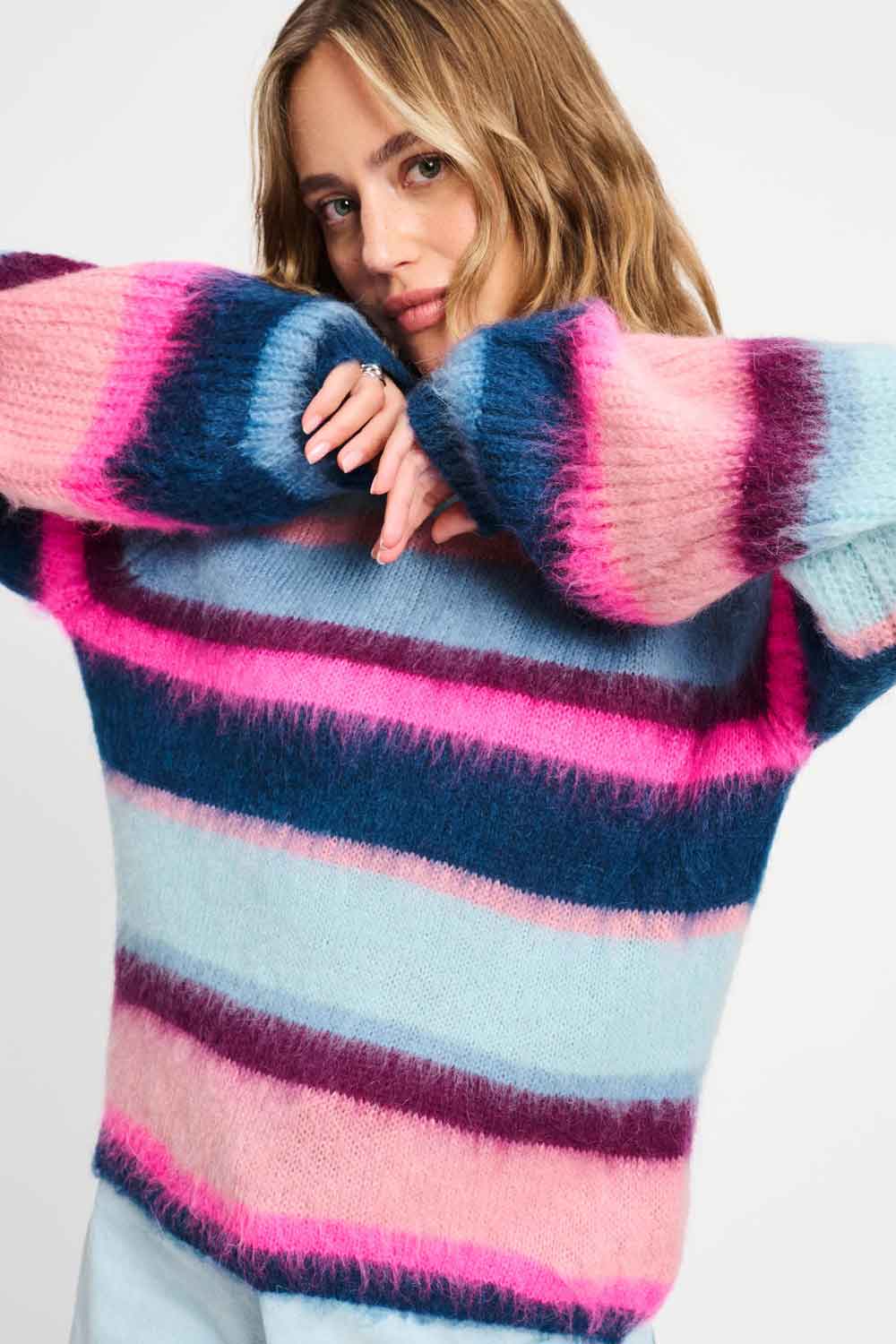 POM Amsterdam Pullovers TRUI - Brushed Stripes Blue
