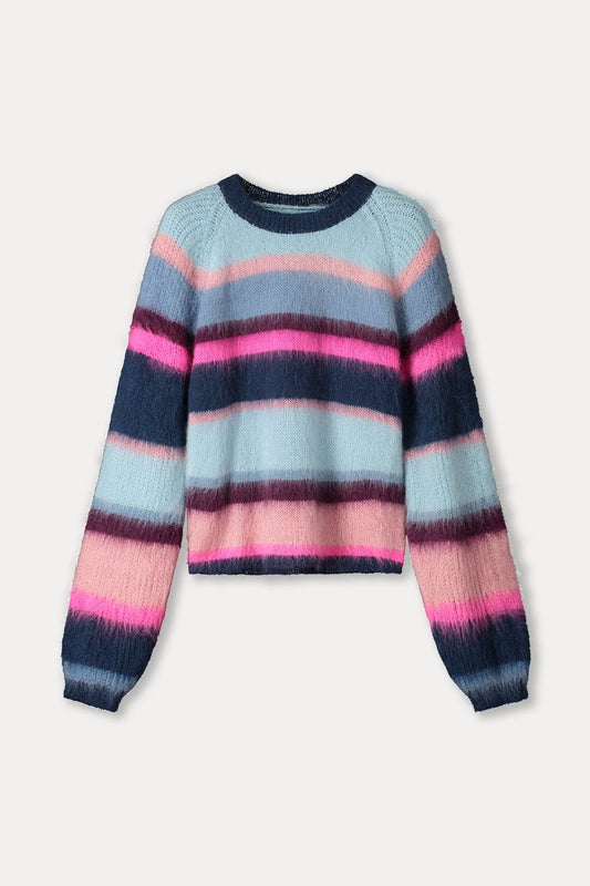 POM Amsterdam Pullovers TRUI - Brushed Stripes Blue