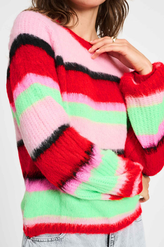 POM Amsterdam Pullovers TRUI - Brushed Stripes Green