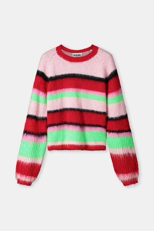POM Amsterdam Pullovers TRUI - Brushed Stripes Green