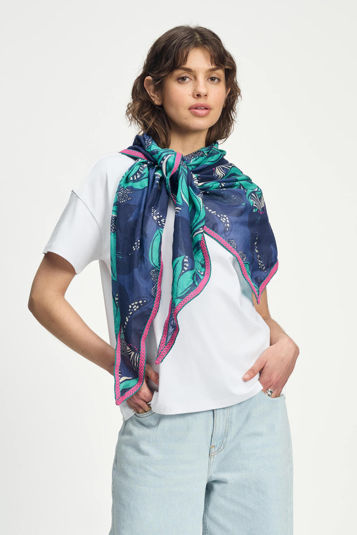 Pom Amsterdam Stylish Green & Pink Tartan Check Knit Shawl JA002