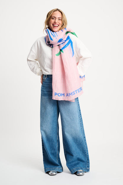 POM Amsterdam Shawls Green / OS SJAAL - Palm Trees Stripes Linen