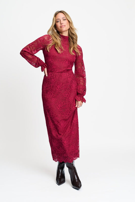 POM Amsterdam Skirts ROK - Holly Lace Burgundy Red