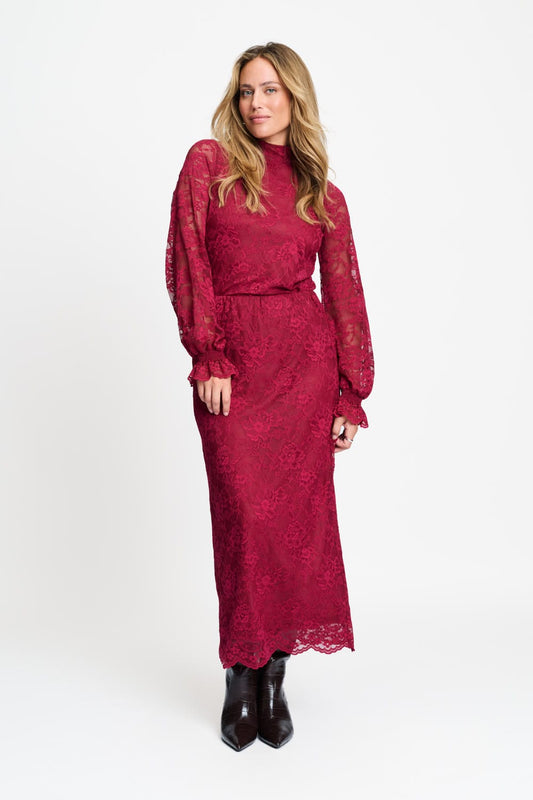 POM Amsterdam Skirts SKIRT - Holly Lace Burgundy Red