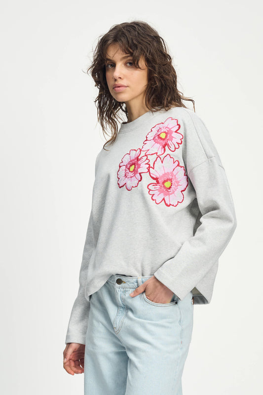 POM Amsterdam Sweaters SWEATER - Floral Grey Melange