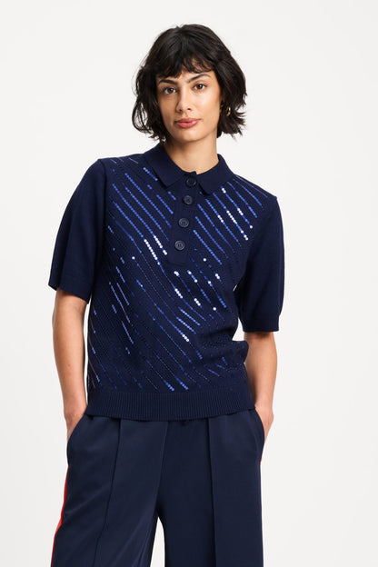 POM Amsterdam Tops Blue / 34 TOP - Polo Sequins Night Blue