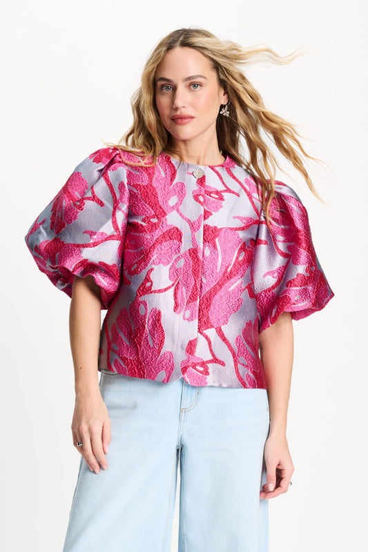 POM Amsterdam Tops Blue / 34 TOP - Urban Flora Blue Jacquard