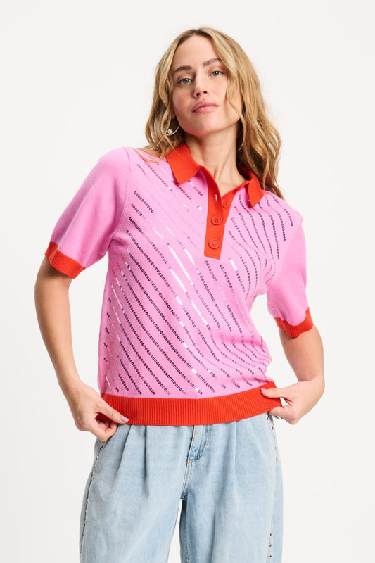 POM Amsterdam Tops Pink / 34 TOP - Polo Sequins Cheering Pink