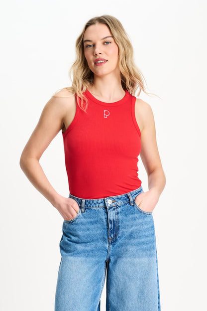 POM Amsterdam Tops Red / 34 TANKTOP - Rib Bloom Red