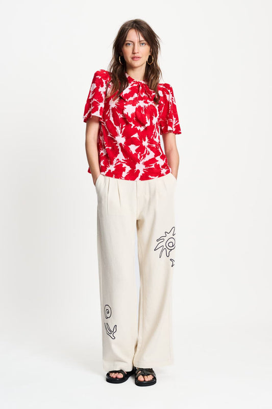 POM Amsterdam Tops TOP - Crinkle Bubble Bloom Red