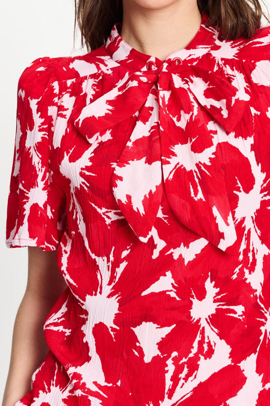POM Amsterdam Tops TOP - Crinkle Bubble Bloom Red