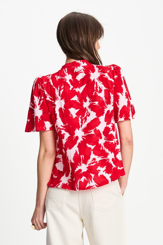 POM Amsterdam Tops TOP - Crinkle Bubble Bloom Red