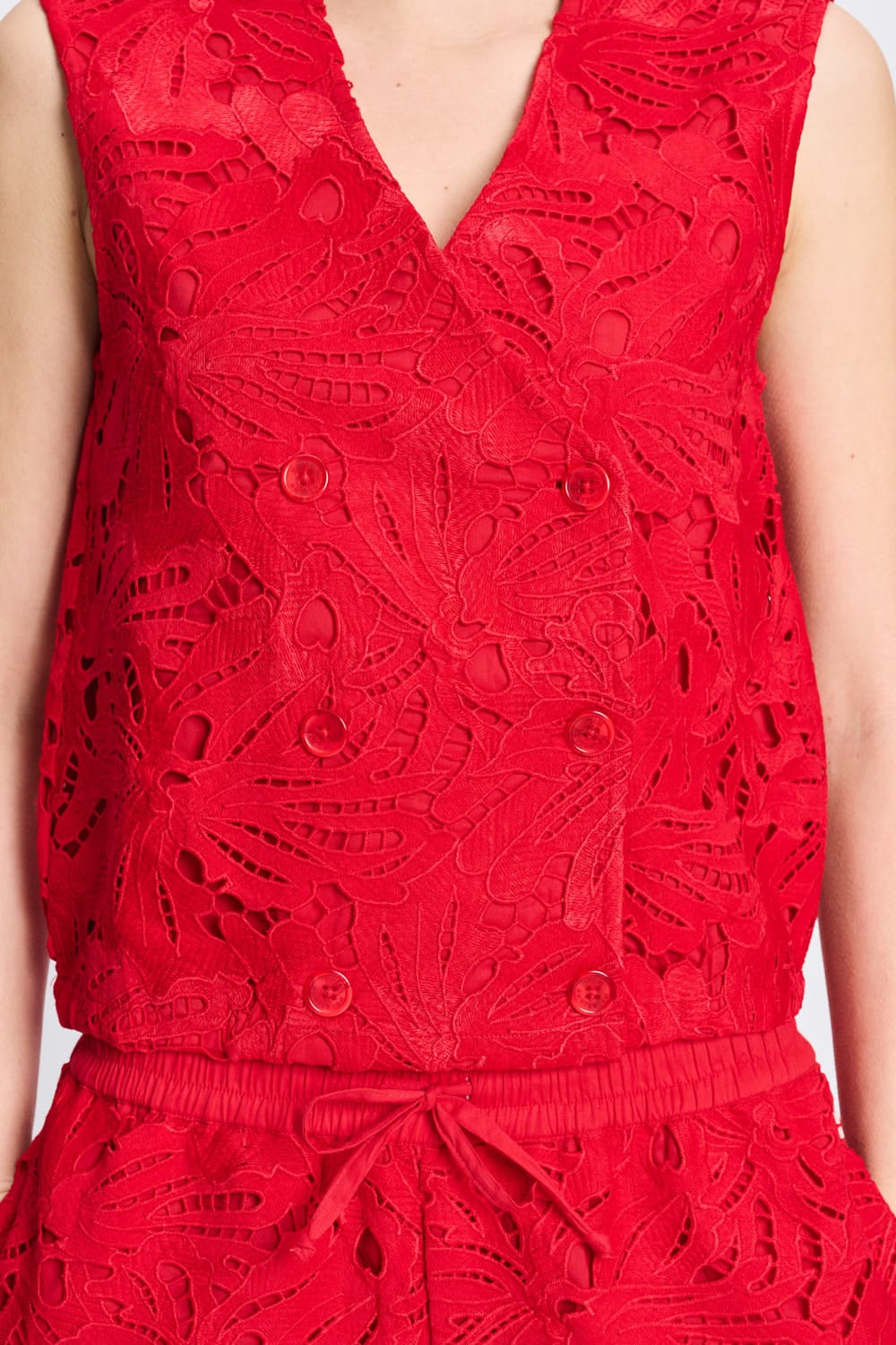POM Amsterdam Tops TOP - Lace Bloom Red