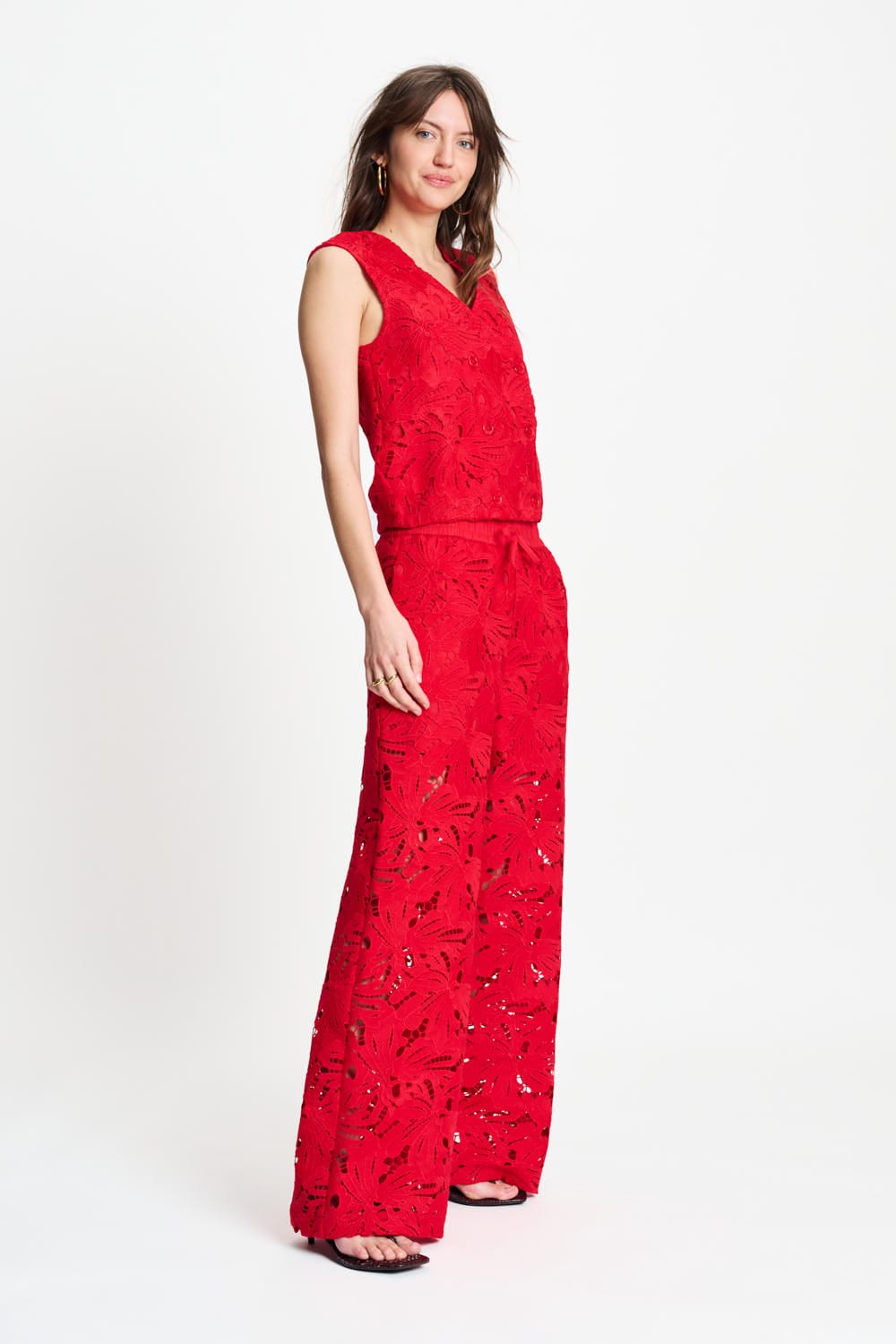 POM Amsterdam Tops TOP - Lace Bloom Red