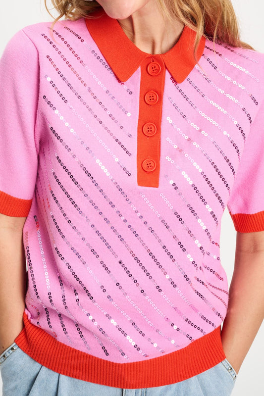 POM Amsterdam Tops TOP - Polo Sequins Cheering Pink