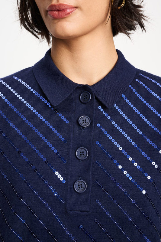 POM Amsterdam Tops TOP - Polo Sequins Night Blue