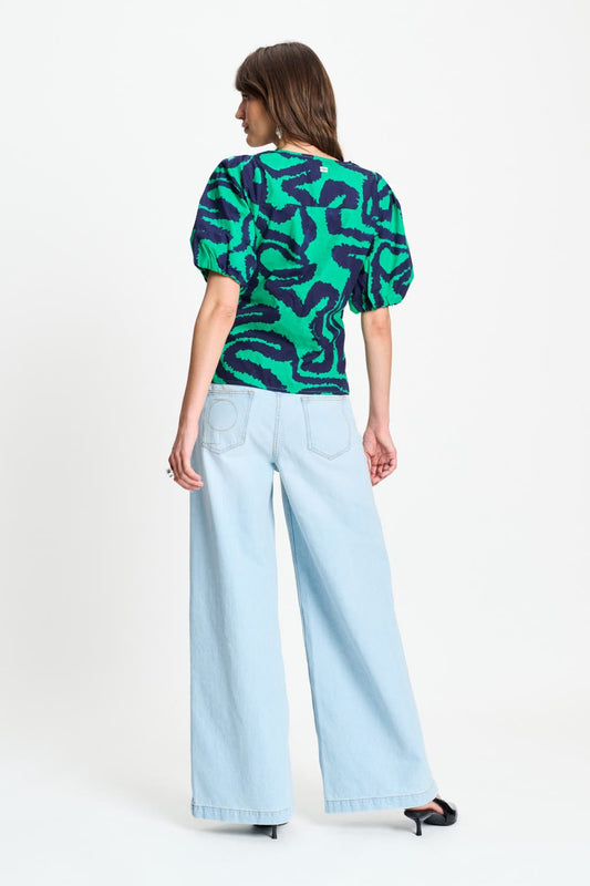 POM Amsterdam Tops TOP - Poplin Waves Green