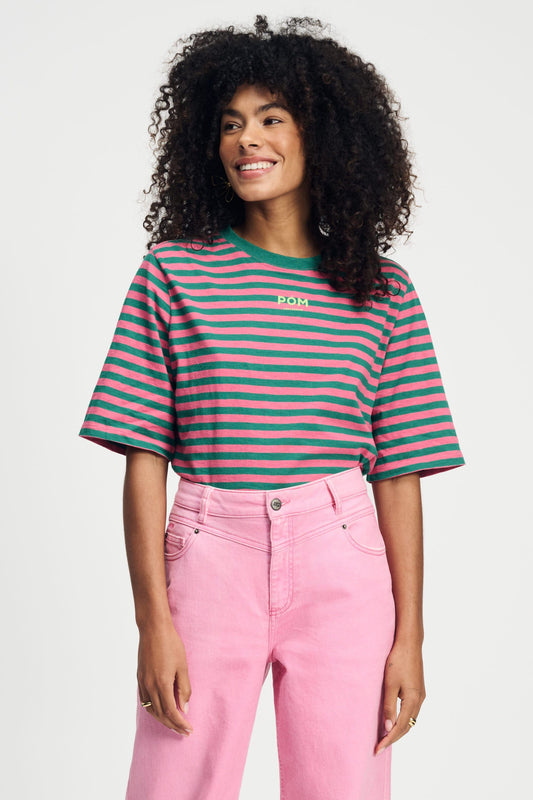 POM Amsterdam Tshirts Multi colour / 34 T-SHIRT - Striped Pink Green