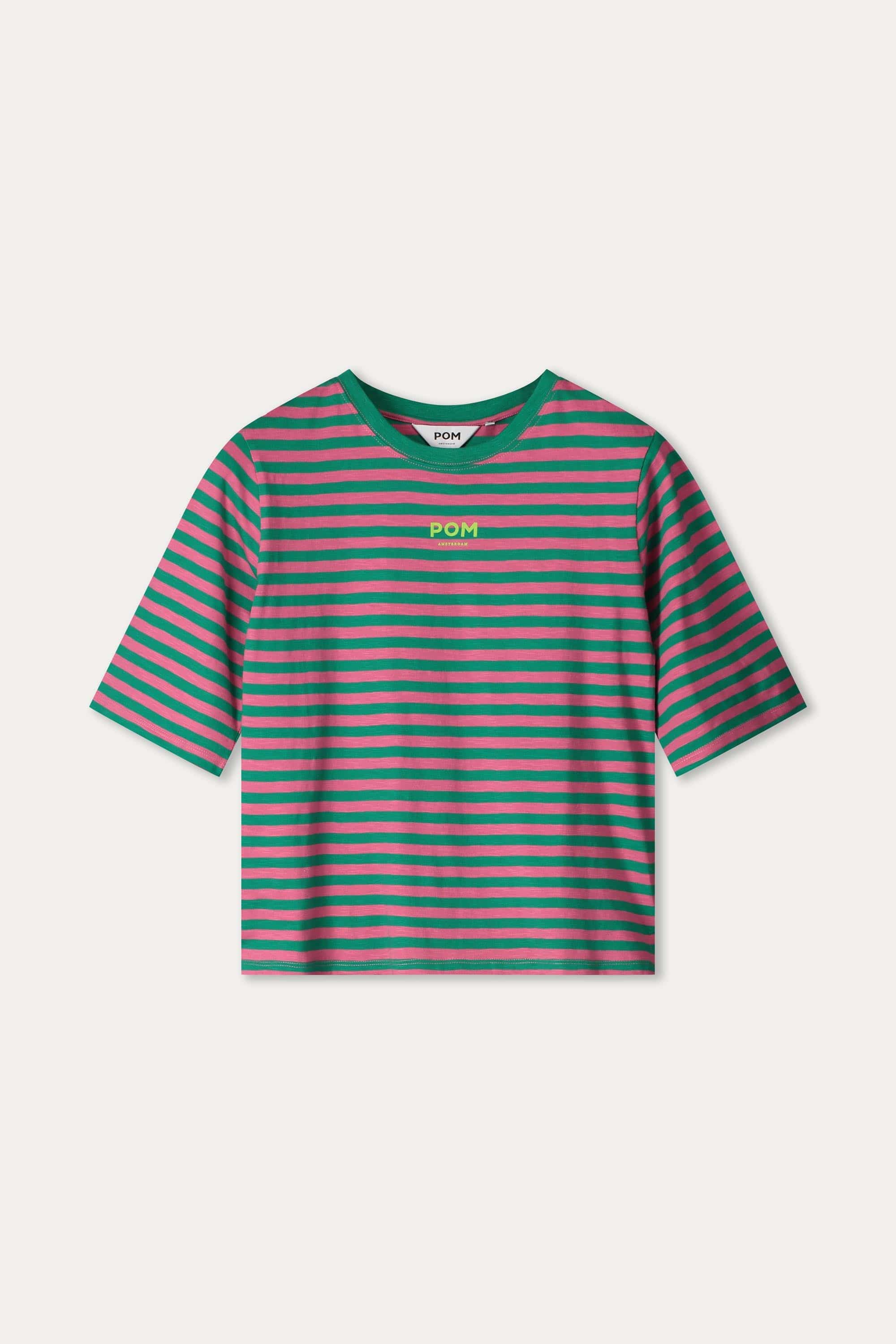 POM Amsterdam Tshirts T-SHIRT - Striped Pink Green