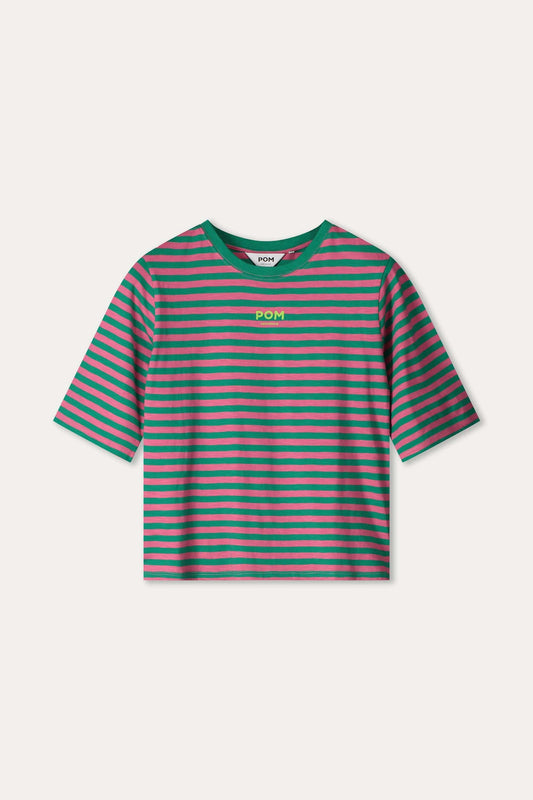 POM Amsterdam Tshirts T-SHIRT - Striped Pink Green