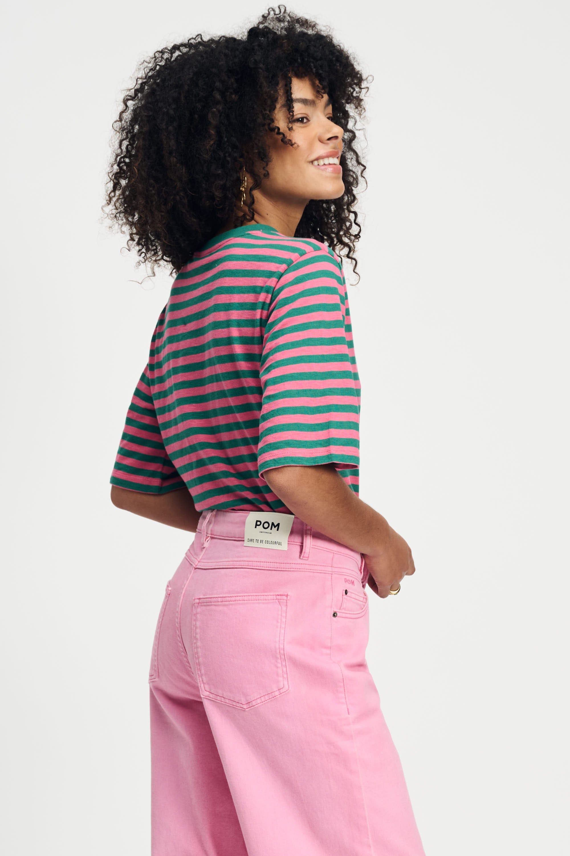 POM Amsterdam Tshirts T-SHIRT - Striped Pink Green