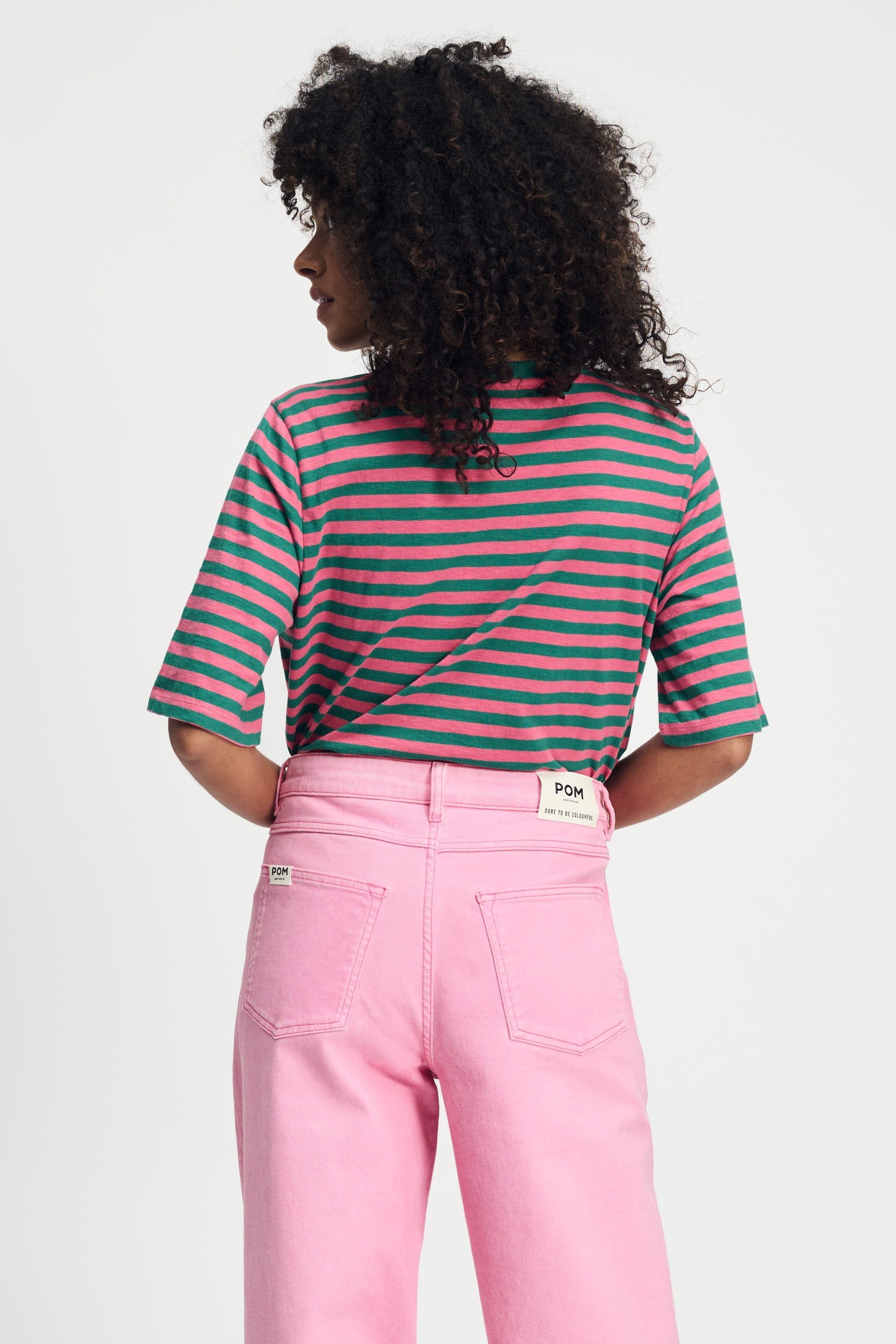 POM Amsterdam Tshirts T-SHIRT - Striped Pink Green